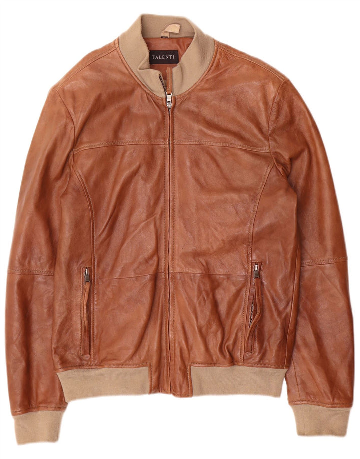 Talenti Herren-Lederjacke IT 48 Mittelbraunes Colourblock-Leder