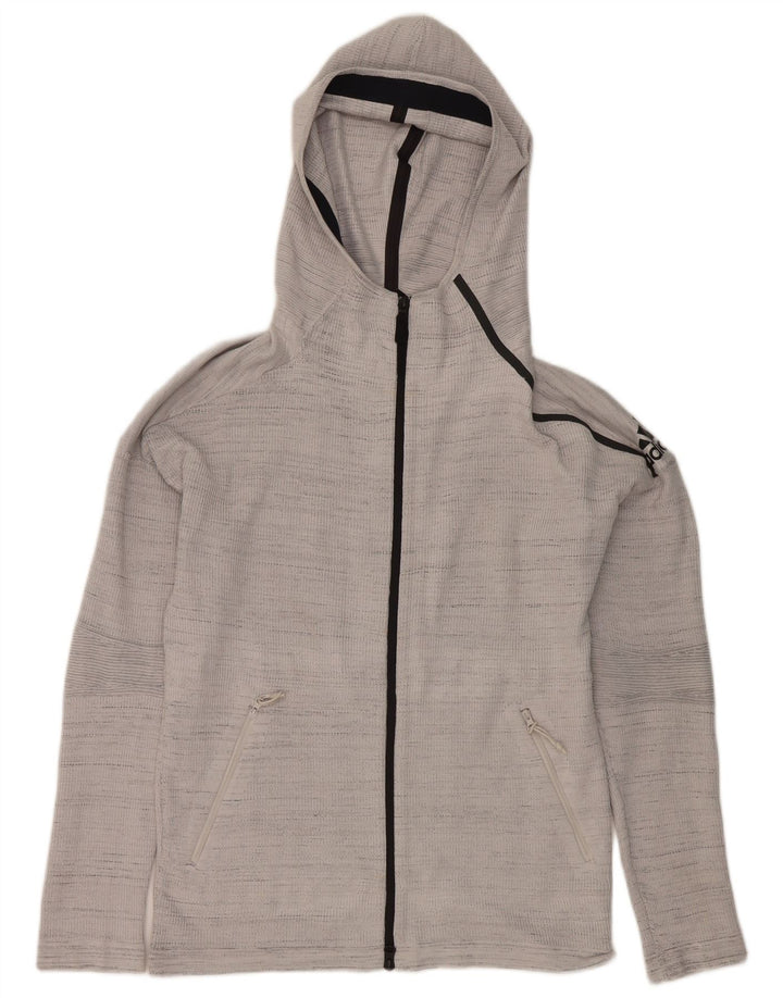 Adidas Herren-Kapuzenpullover mit Reißverschluss, mittelgrau, gestreift, Polyester