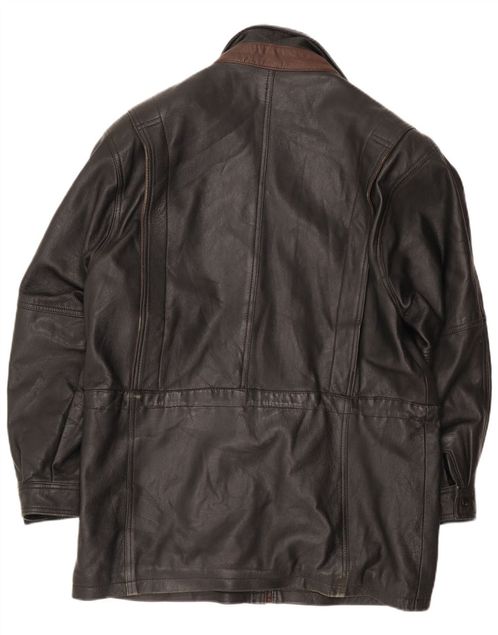 Vintage Herren-Windbreaker-Mantel aus Kunstleder, IT 50, großes schwarzes Polyamid