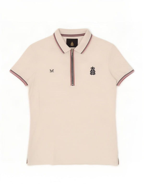 Crew Clothing Damen-Poloshirt UK 12 Mittelweiß Farbblock