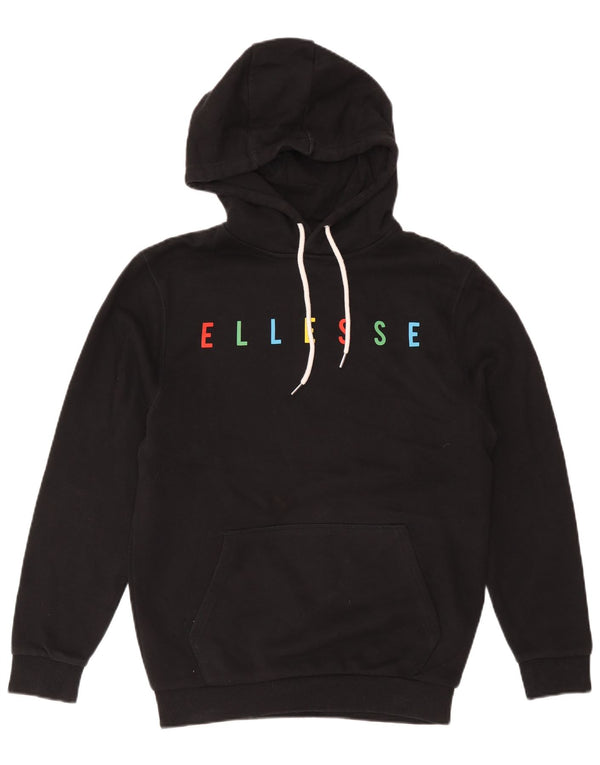 Ellesse Womens Graphic Oversized Hoodie Pullover UK 10 Small Schwarze Baumwolle