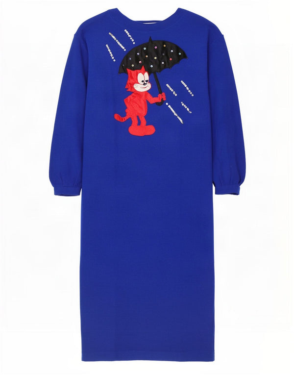 Vintage Womens Graphic Jumper Dress UK 16 Large Blue Animal Print