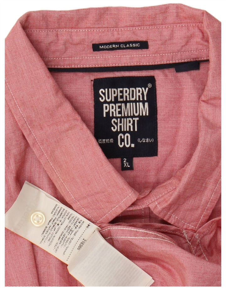SUPERDRY Modernes, klassisches Herren-Kurzarmhemd 2XL aus roter Baumwolle