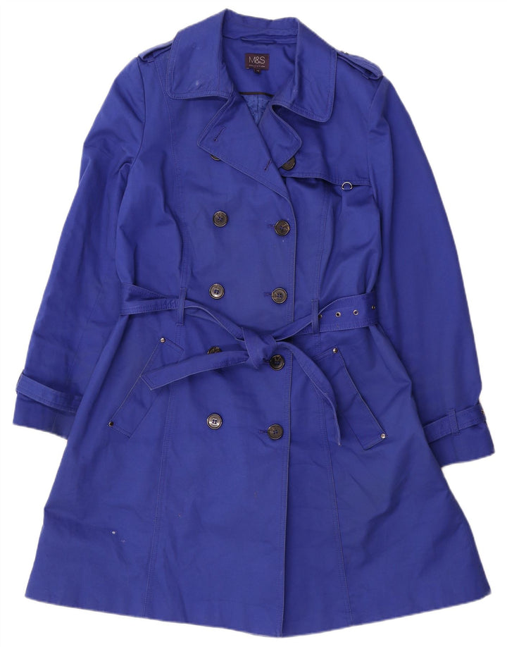 Marks & Spencer Damen Zweireihiger Trenchcoat UK 14 Mittelblaue Baumwolle