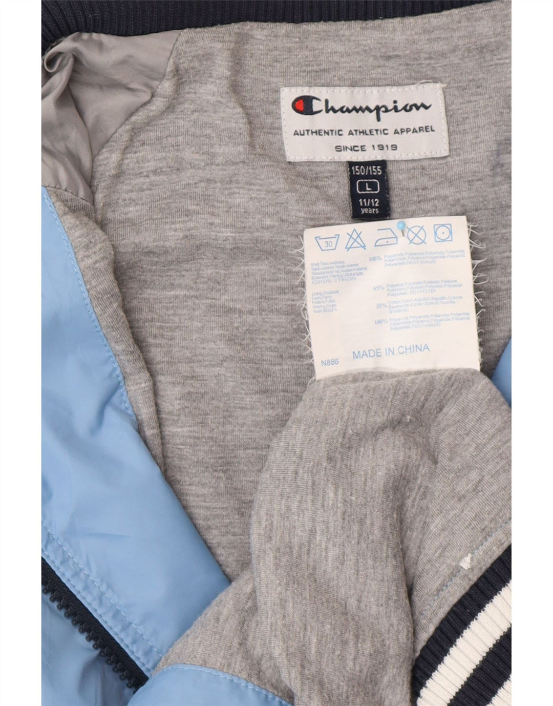 CHAMPION Jungen-Trainingsanzug-Top-Jacke, 11–12 Jahre, Größe L, Blau, Farbblock