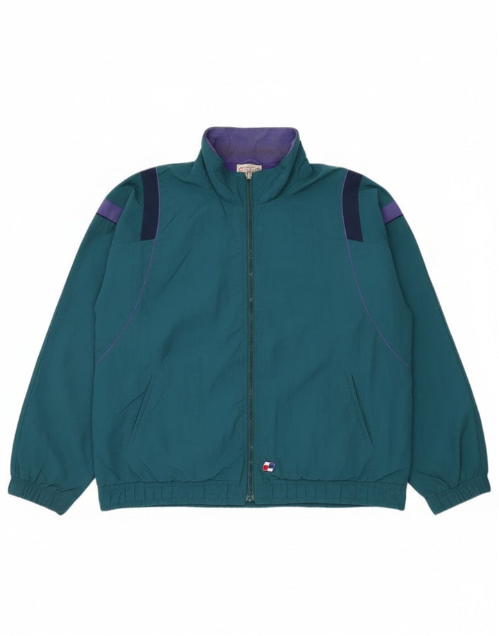 Vintage Herren-Trainingsanzug mit lockerer Passform, Jacke, groß, blau, Farbblock