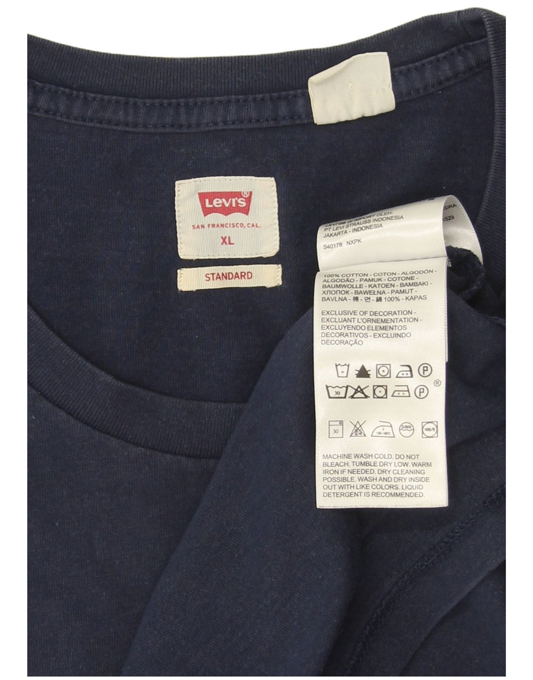 Levi's Herren T-Shirt Top XL Marineblau Baumwolle