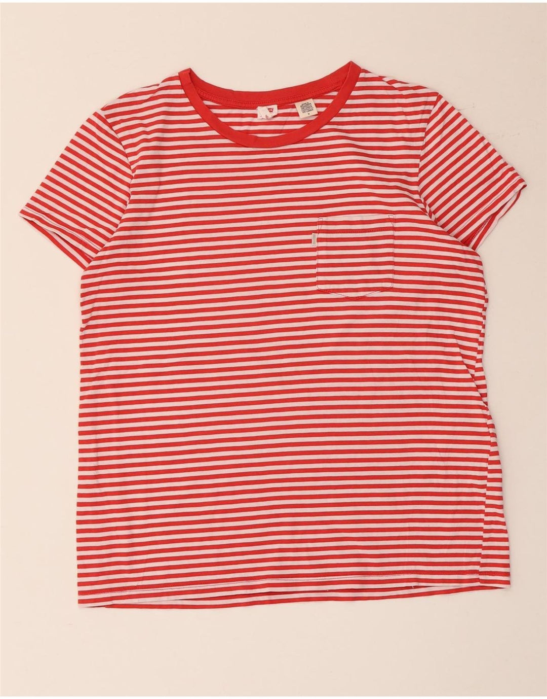 Levi's Damen T-Shirt Top UK 14 Mittelrote Nadelstreifen-Baumwolle