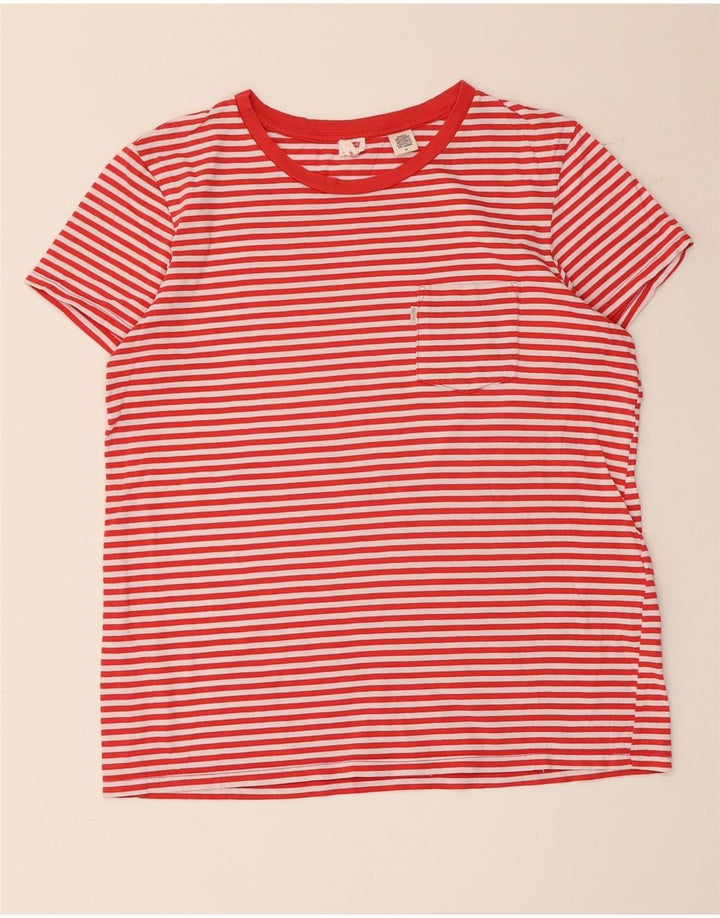 Levi's Damen T-Shirt Top UK 14 Mittelrote Nadelstreifen-Baumwolle