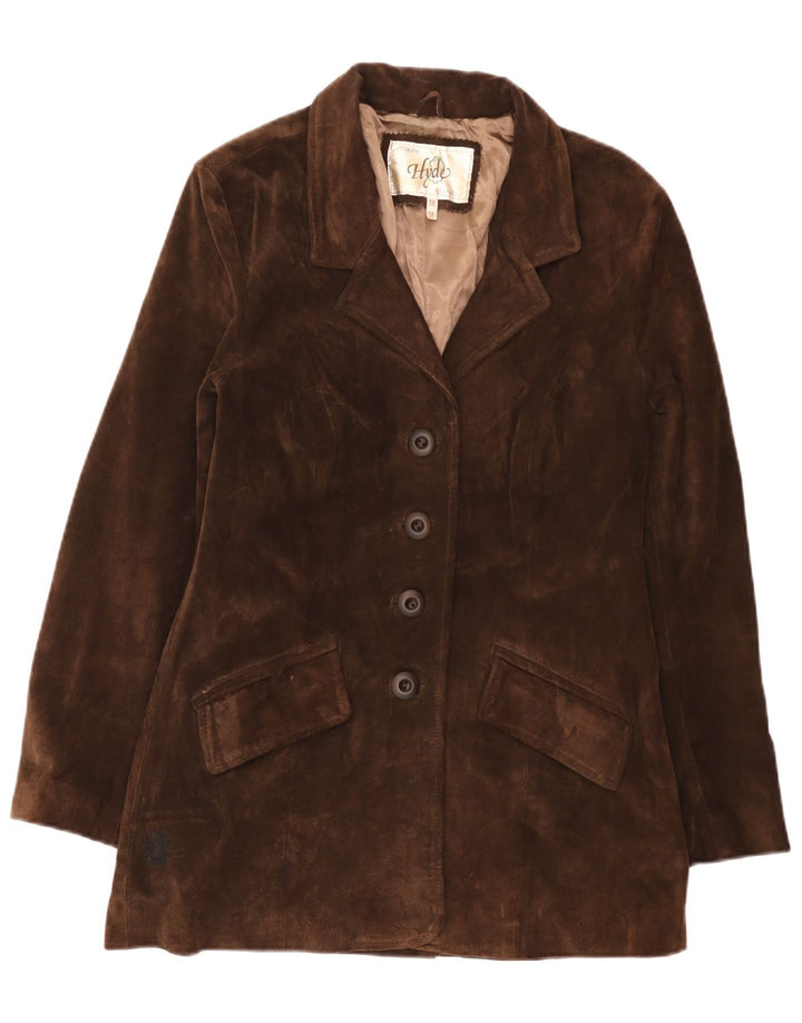 Hyde Damen 4-Knopf-Wildleder-Blazerjacke UK 12 Mittelbraunes Leder