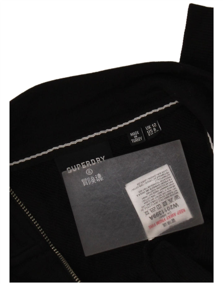 Superdry Damen Crop Graphic Zip Neck Sweatshirt Pullover UK 12 Medium Schwarz