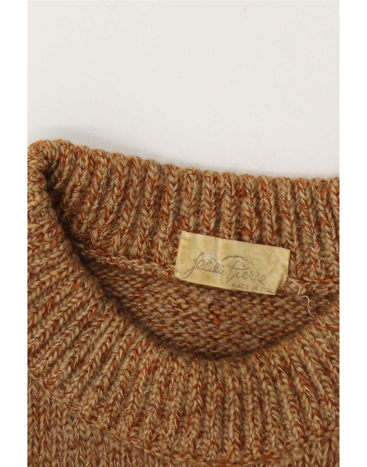 Vintage Herren Pullover mit Rundhalsausschnitt, groß, beige meliert