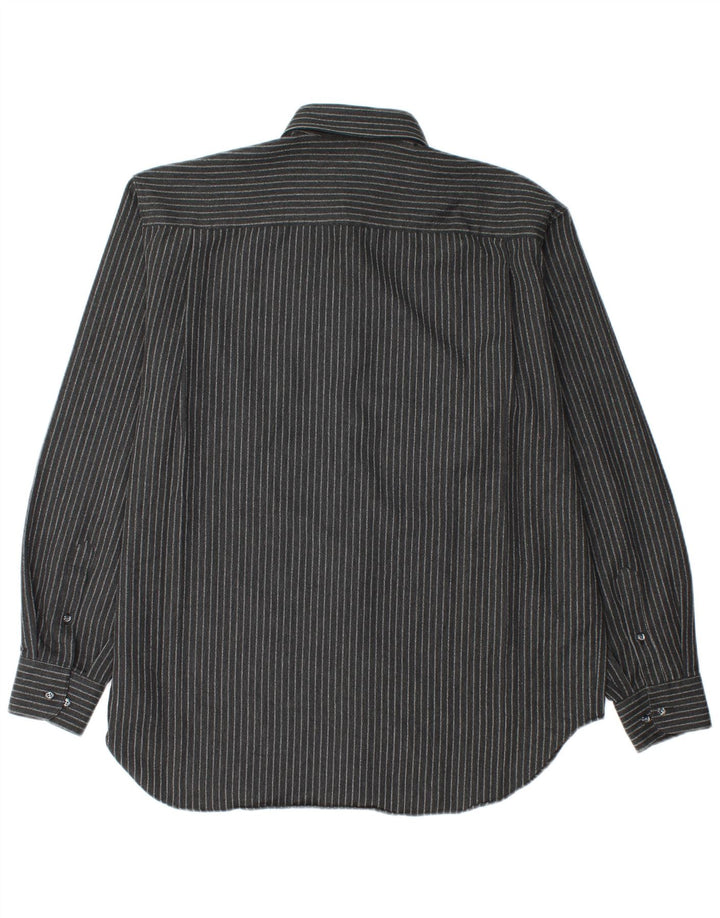 Trussardi Herrenhemd Größe 40 Mittelschwarzes Nadelstreifen-Polyester