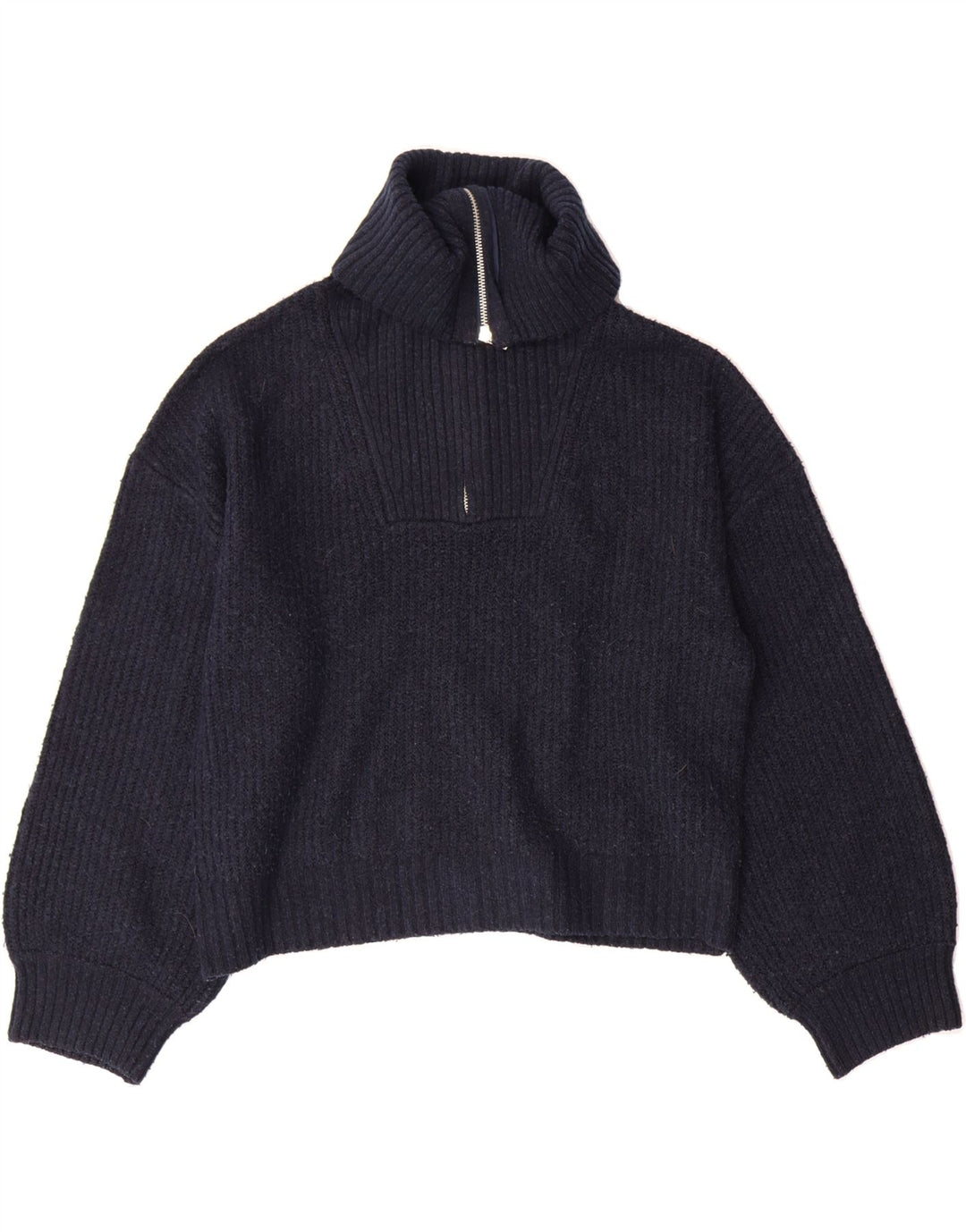 FRENCH CONNECTION Womens Zip Neck Jumper Sweater UK 14 Medium Navy Blue Vintage French Connection and Second-Hand French Connection from Messina Hembry 