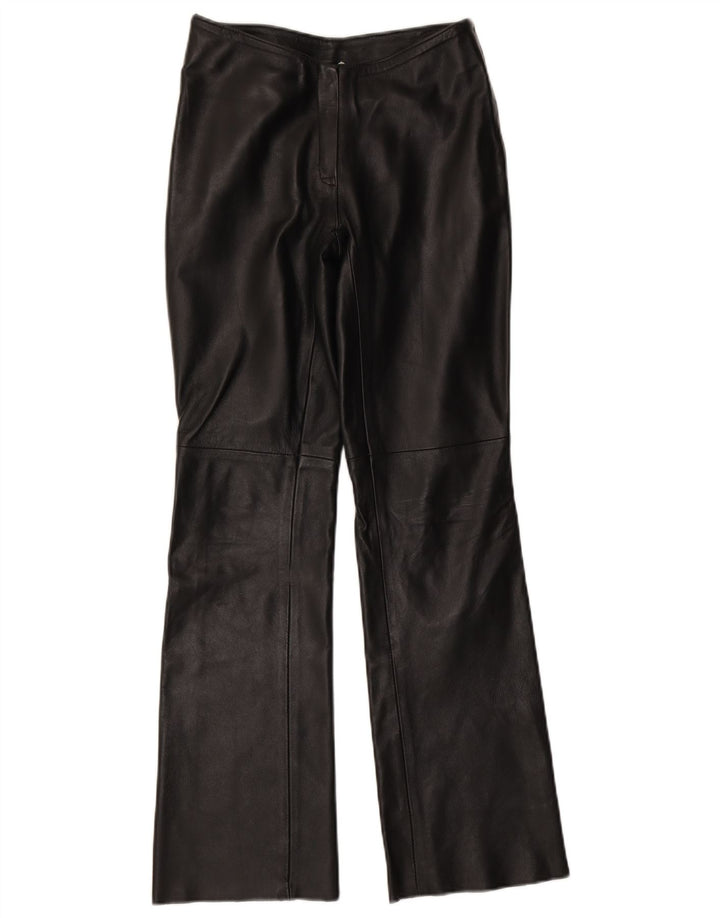 VINTAGE Damen Lederhose UK 10 Small W27 L31 Schwarz