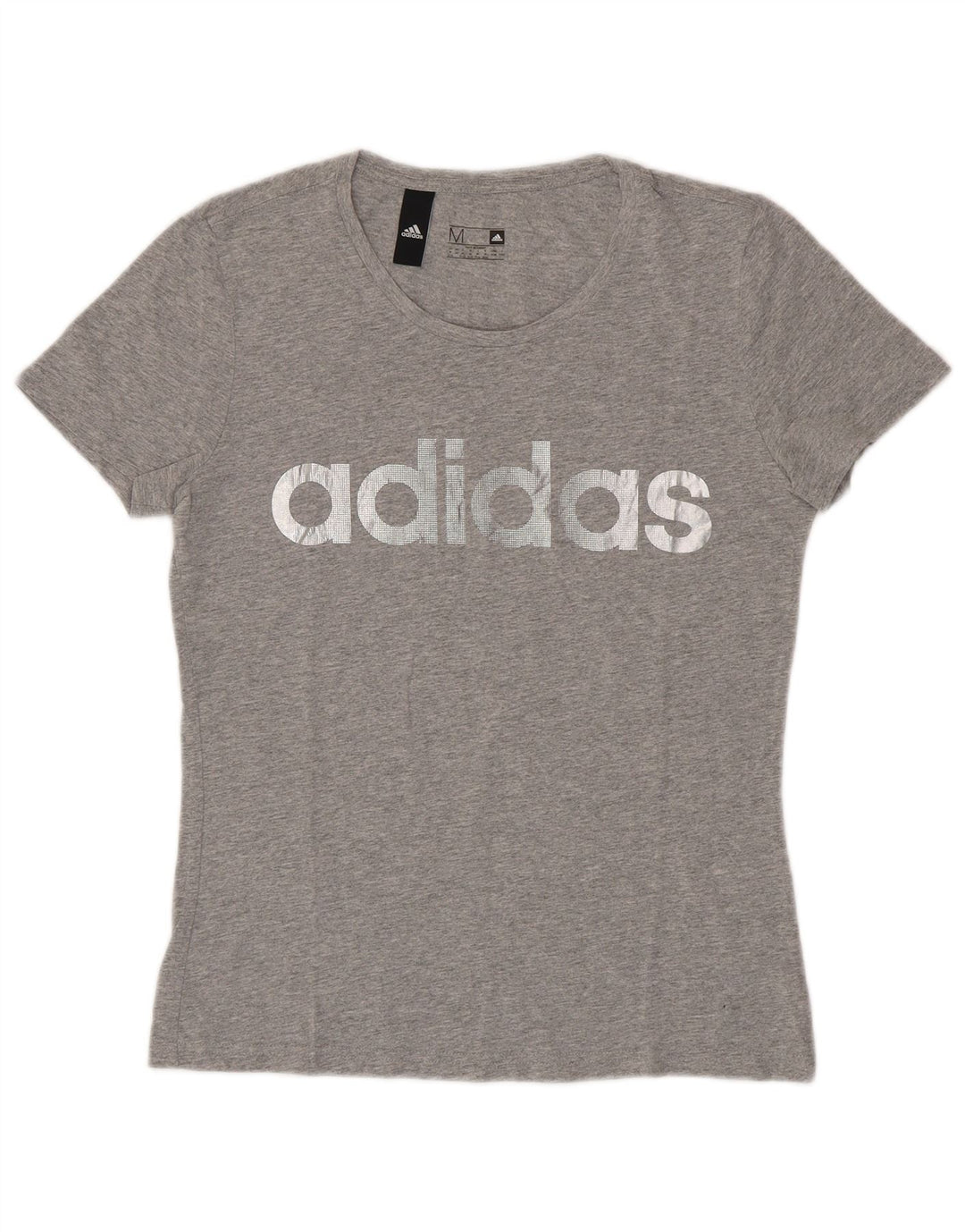 ADIDAS Damen Graphic T-Shirt Top UK 12/14 Mittelgraue Baumwolle