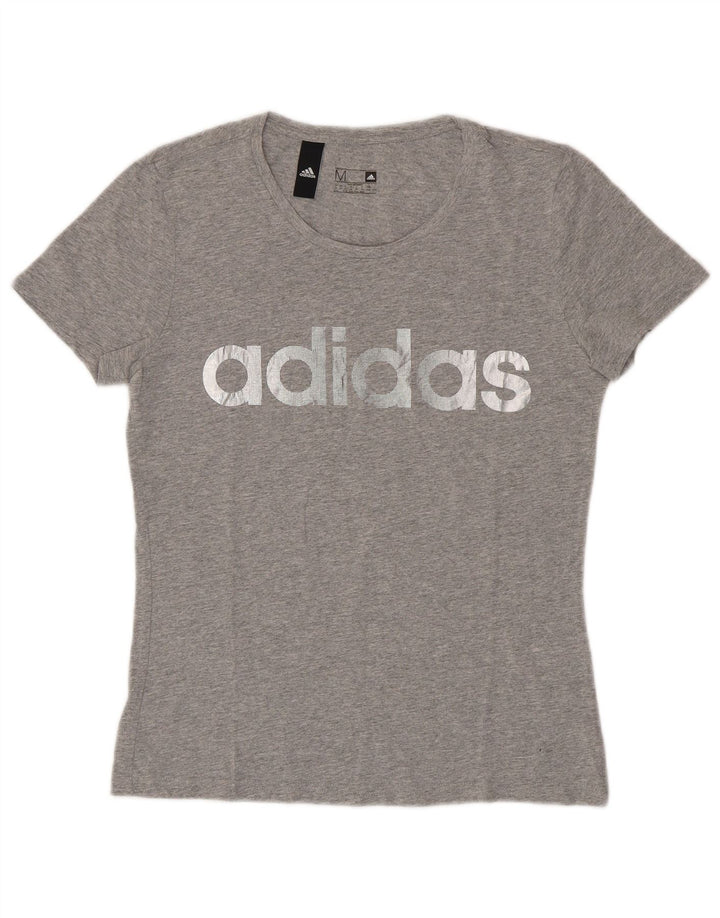 ADIDAS Damen Graphic T-Shirt Top UK 12/14 Mittelgraue Baumwolle