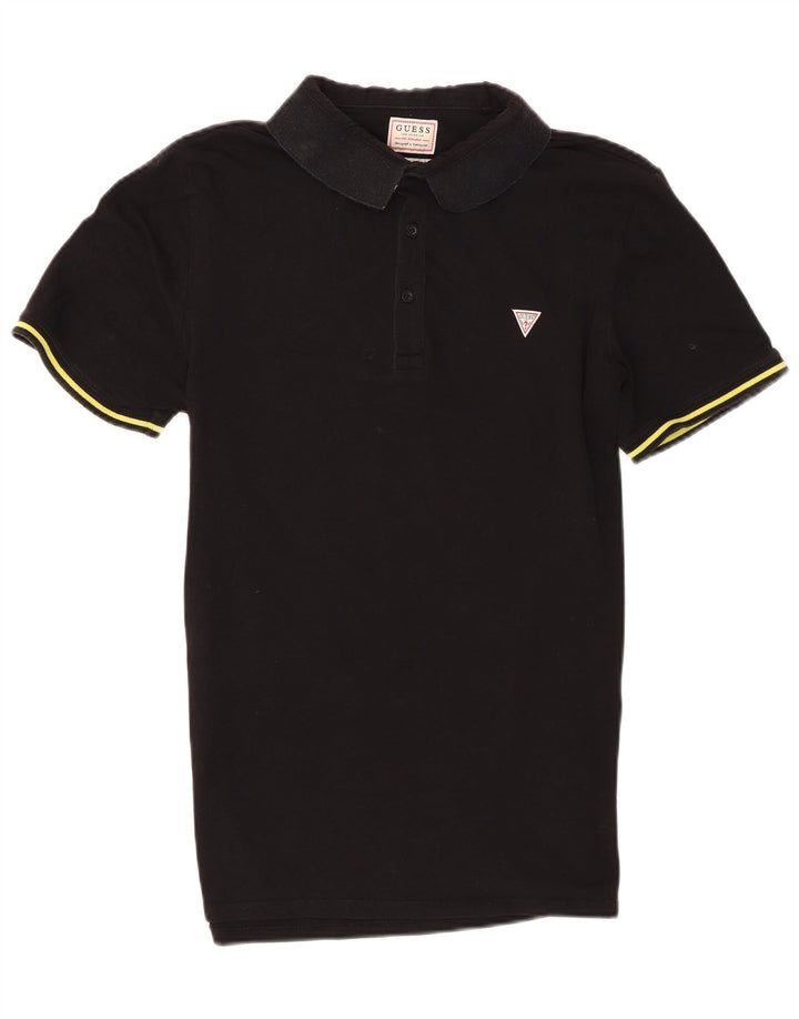 Guess Kurzarm-Poloshirt für Herren in normaler Passform aus mittelschwarzer Baumwolle