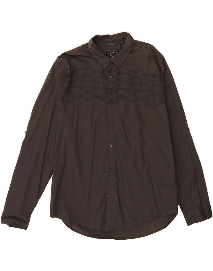 GUESS Mens Regular Fit Shirt 2XL Grey Argyle/Diamond Cotton Modern Vintage Guess and Second-Hand Guess from Messina Hembry 