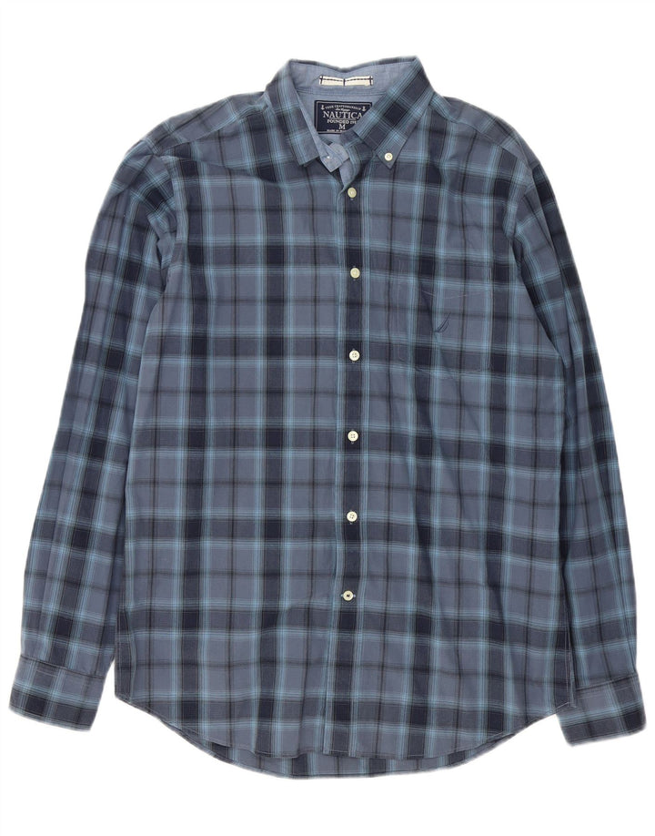 Nautica Herren-Hemd, mittelgroß, marineblau, kariert, Baumwolle