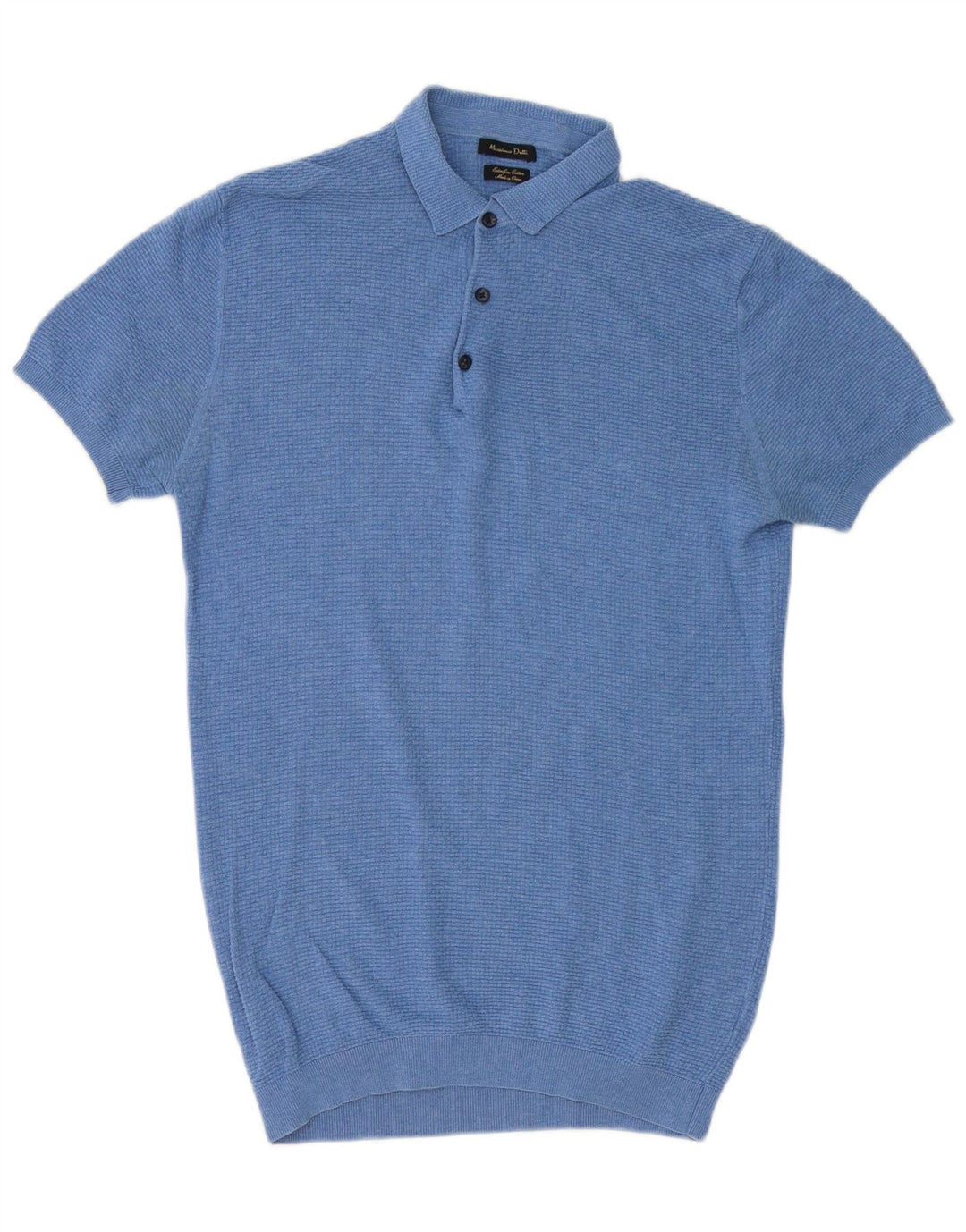 MASSIMO DUTTI Herren Kurzarm-Pullover mit Polokragen Mittelblau