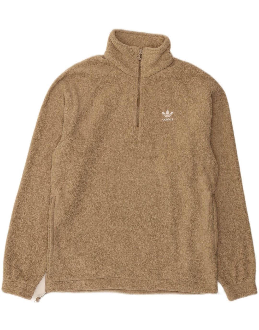 Adidas Herren-Fleecepullover mit grafischem Reißverschluss und Halsausschnitt, mittelbeigefarbenes Polyester