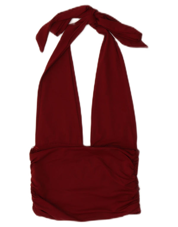 Zara Damen Neckholder Top UK 8 Small Burgund Polyamid