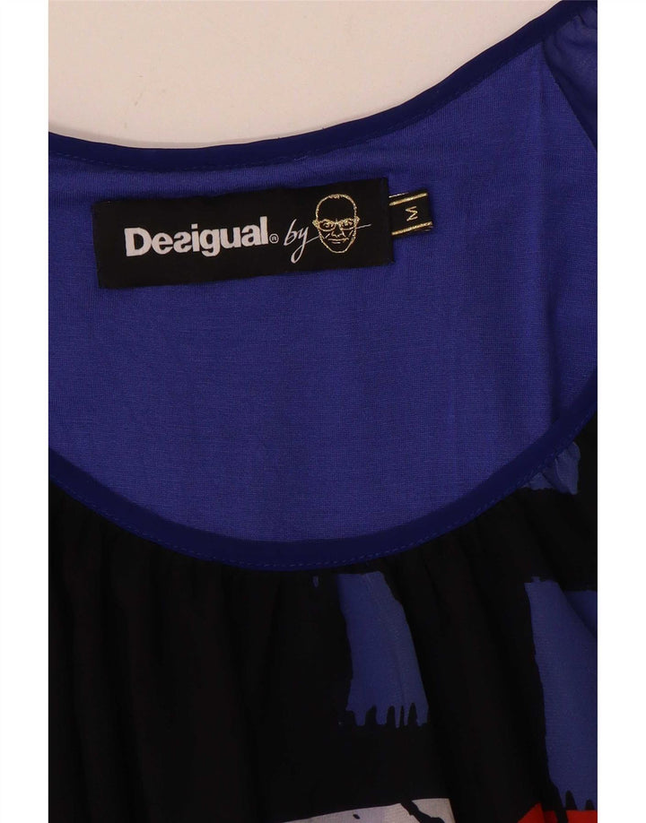 Desigual Damen Grafisches 3/4-Ärmel-Kaftan-Kleid UK 14 Mittelblaues Patchwork