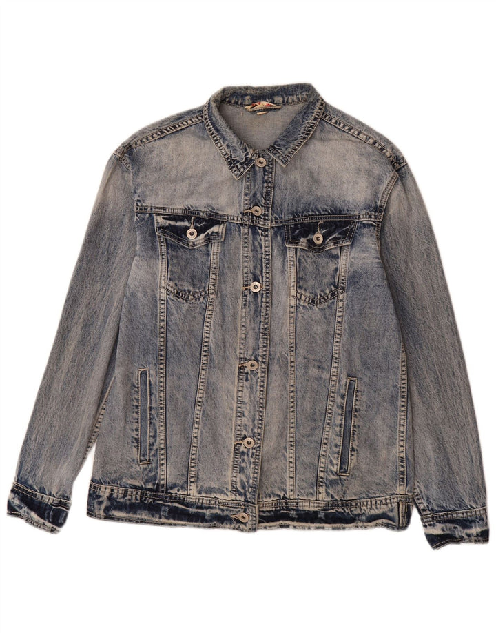Place du Jour Damen-Jeansjacke mit Grafik, EU 36, kleine blaue Baumwolle