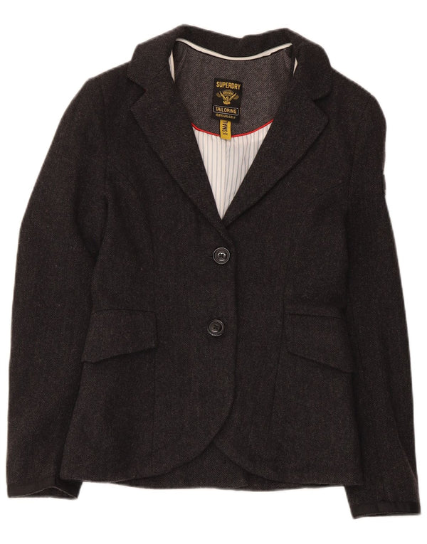 Superdry Damen-Blazerjacke mit 2 Knöpfen, UK 6, XS, graue Wolle