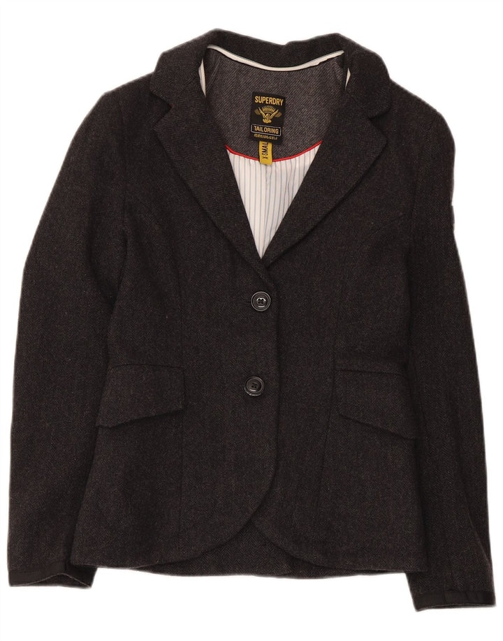 Superdry Damen-Blazerjacke mit 2 Knöpfen, UK 6, XS, graue Wolle