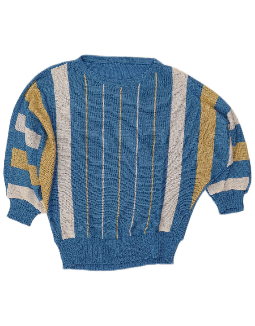 VINTAGE Damen Pullover mit Fledermausärmel und U-Boot-Ausschnitt, Größe 40, klein, blau gestreift