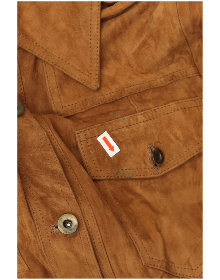 VINTAGE Damen Wildleder-Militärjacke IT 42 Mittelbraunes Leder