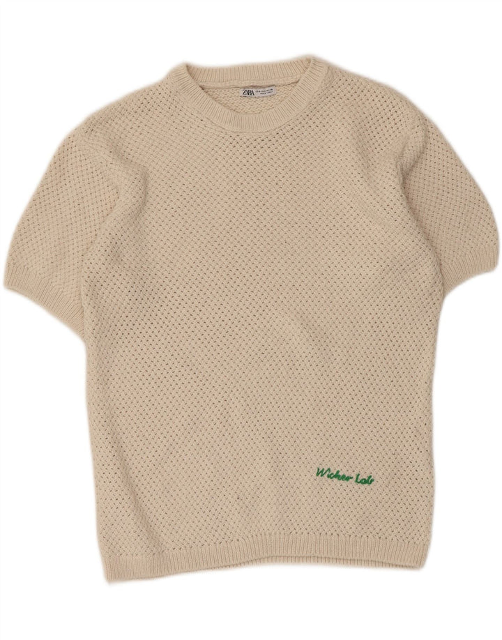 ZARA Herren-Pullover mit Rundhalsausschnitt, mittelbeigefarbenes Polyester