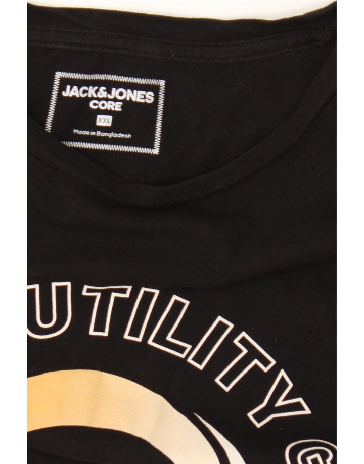 JACK & JONES Mens Graphic Top Long Sleeve 2XL Black Cotton Vintage Jack & Jones and Second-Hand Jack & Jones from Messina Hembry 