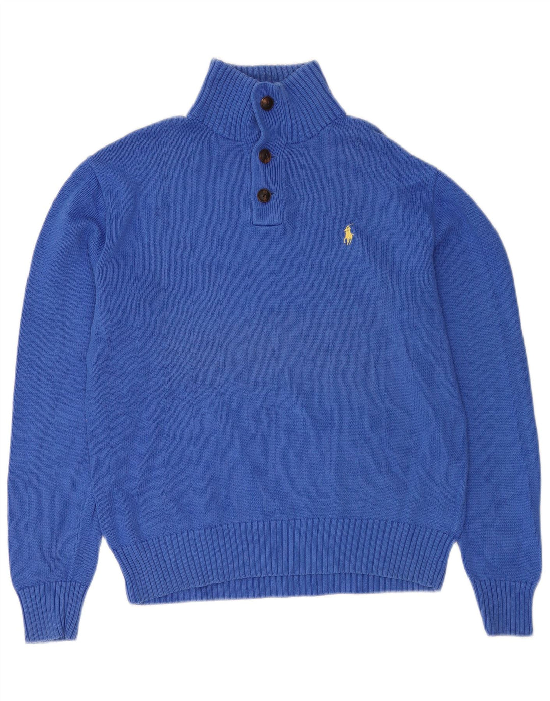 POLO RALPH LAUREN Herren-Pullover mit Knopfkragen, mittelblaue Baumwolle