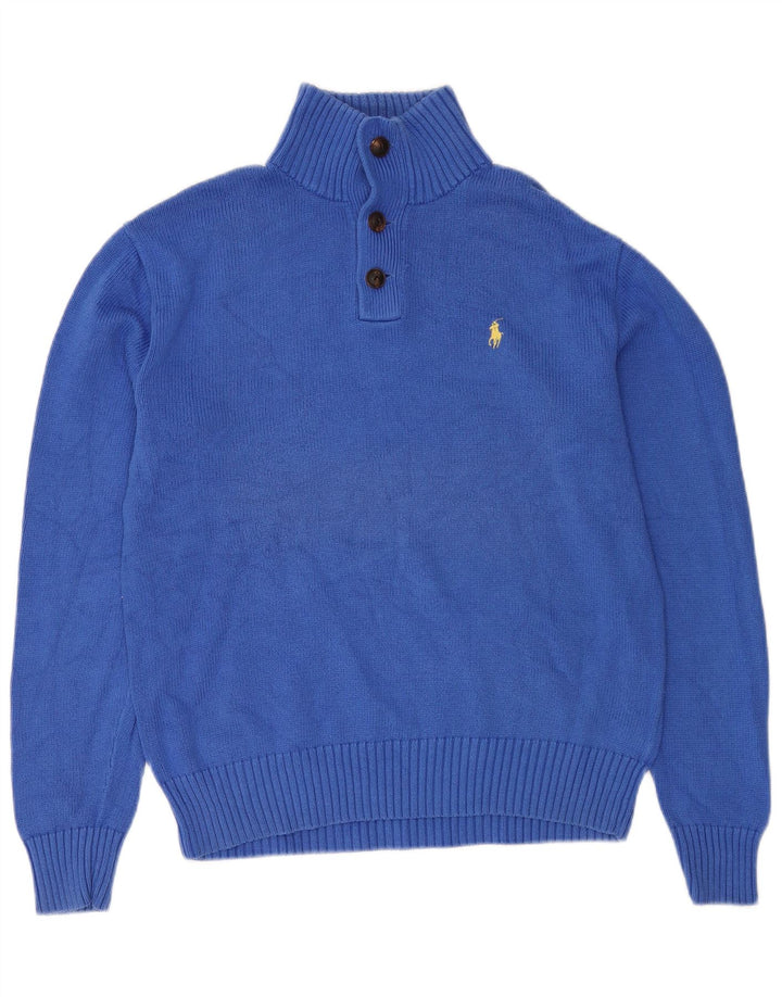 POLO RALPH LAUREN Herren-Pullover mit Knopfkragen, mittelblaue Baumwolle