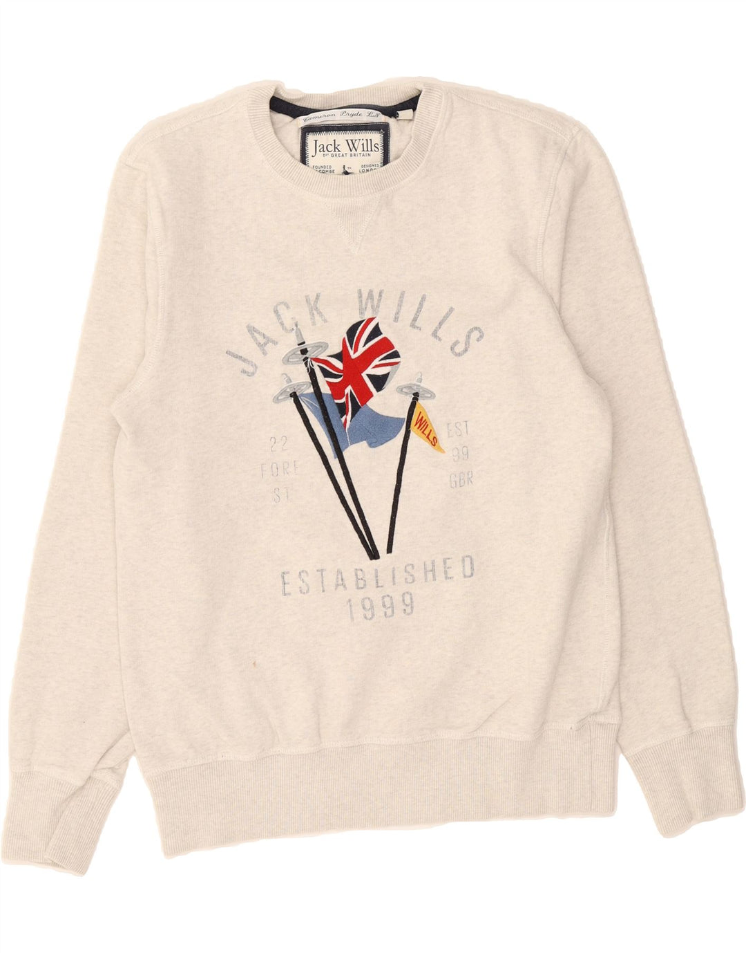 JACK WILLS Mens Graphic Sweatshirt Jumper Medium Grey Cotton Vintage Jack Wills and Second-Hand Jack Wills from Messina Hembry 