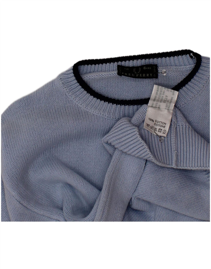 Fred Perry Jungen-Pullover mit Rundhalsausschnitt, 5–6 Jahre, blaue Baumwolle