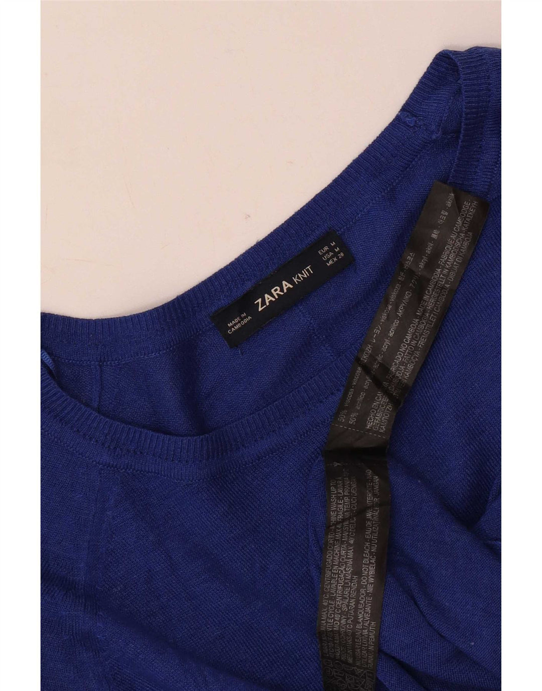 Zara Damen-Pullover mit U-Boot-Ausschnitt, UK 14, mittelblaue Viskose