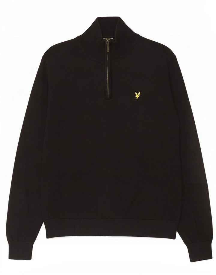 Lyle & Scott Herren-Pullover mit Reißverschluss am Hals, XL, schwarze Baumwolle
