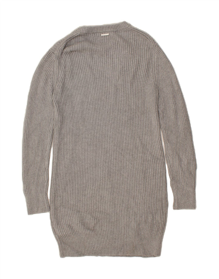 MICHAEL KORS Womens Longline Crew Neck Jumper Sweater UK 14 Medium Grey Vintage Michael Kors and Second-Hand Michael Kors from Messina Hembry 