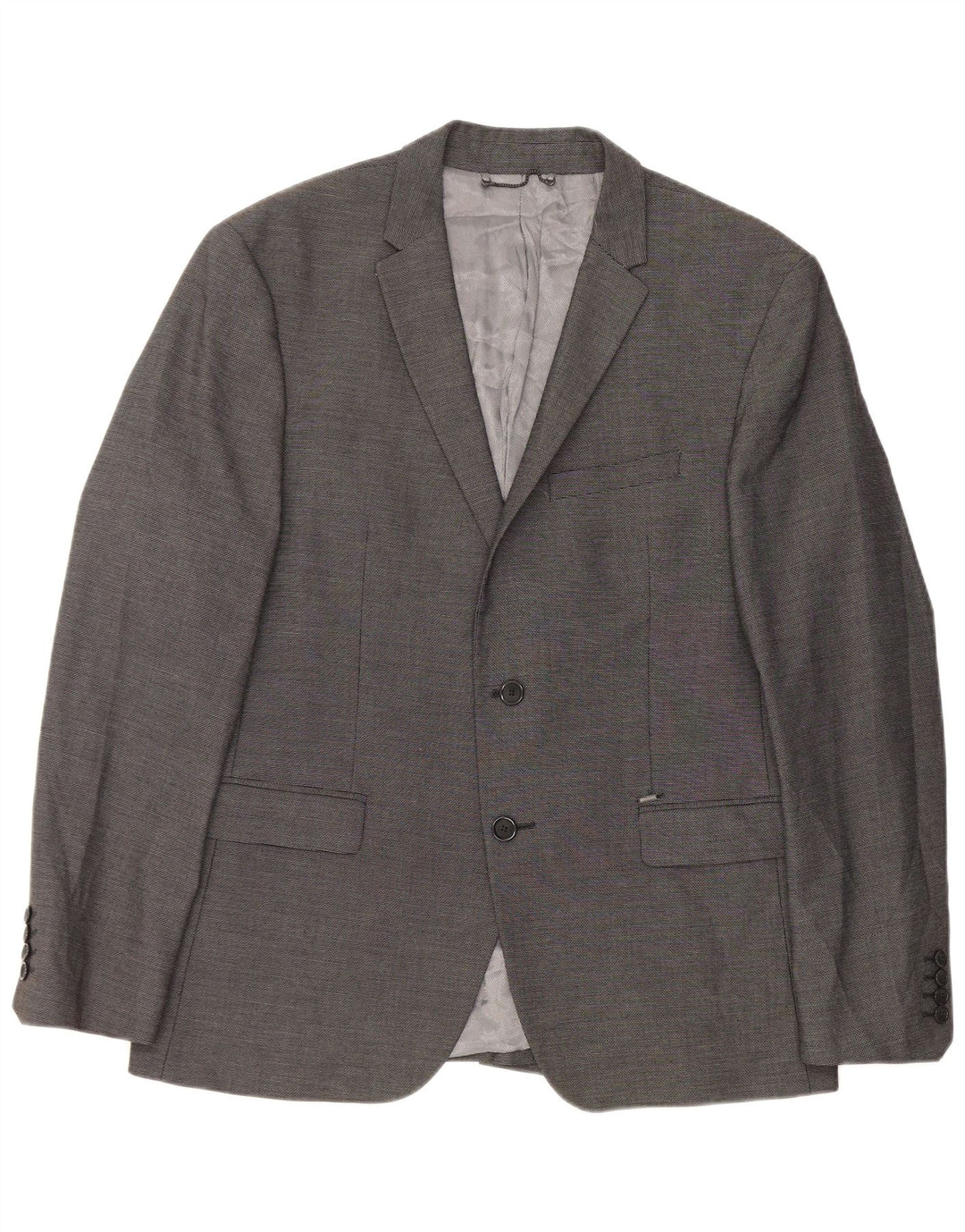 Zara Herren-Blazerjacke mit 2 Knöpfen, Größe 54, XL, graues Polyester