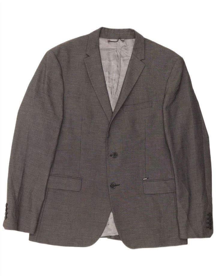 Zara Herren-Blazerjacke mit 2 Knöpfen, Größe 54, XL, graues Polyester