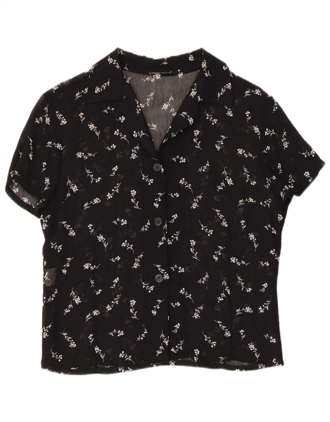 Vintage Damen Durchsichtige Hemdbluse UK 12 Mittelschwarz geblümt