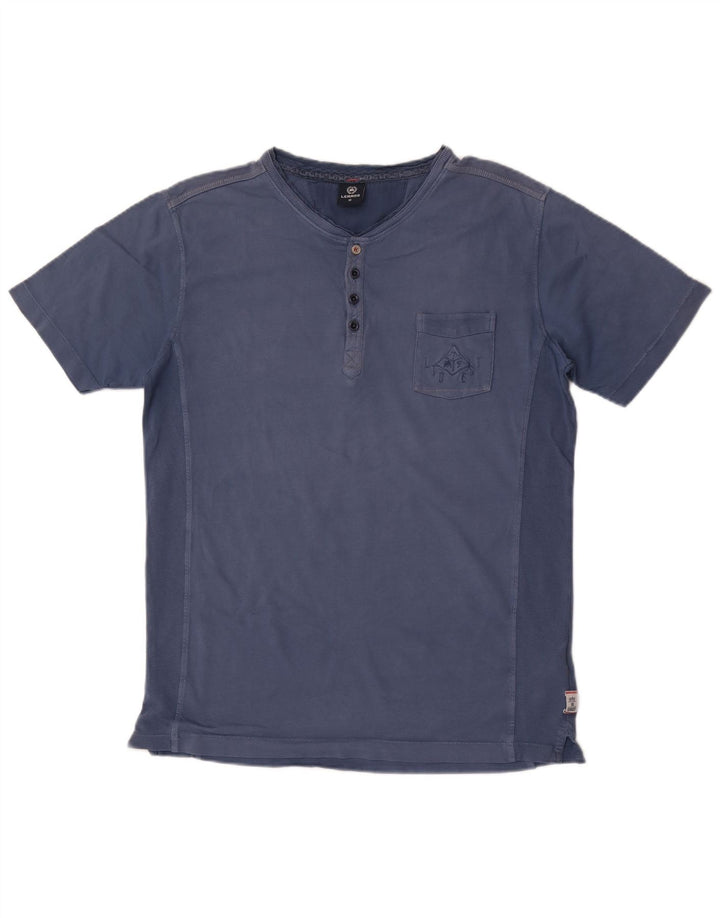 Lerros Herren-T-Shirt-Oberteil aus mittelblauer Baumwolle