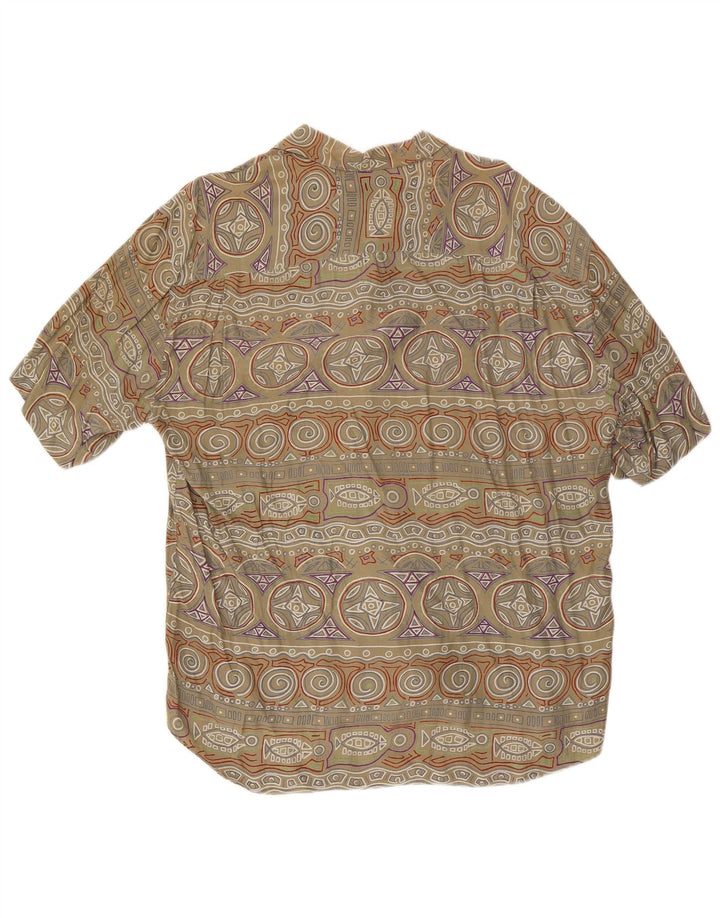 Vintage Herren Kurzarmhemd Große Khaki Geometrische Viskose