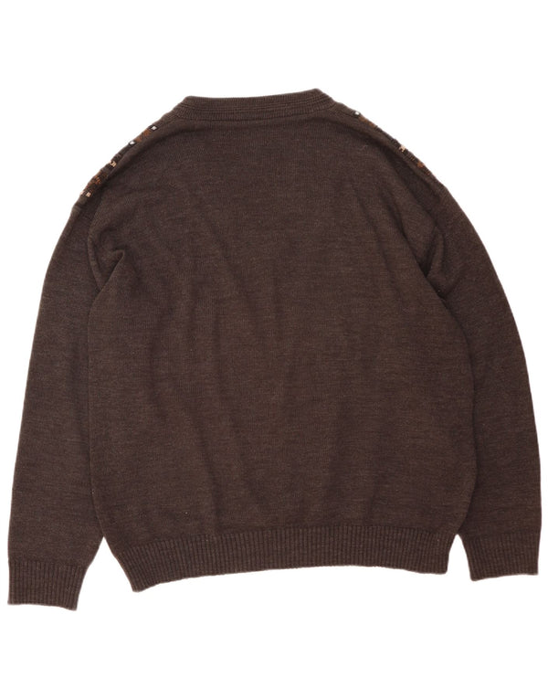 Umberto Rosetti Herren-Pullover mit V-Ausschnitt, 2XL, braun, geometrisch