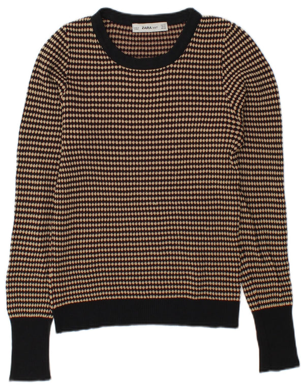 Zara Damen-Pullover mit U-Boot-Ausschnitt, UK 12, Mittelbraun, geometrische Viskose