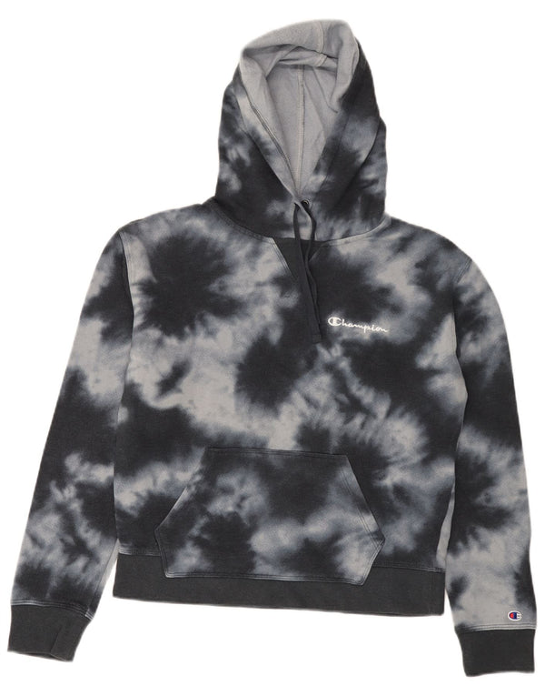CHAMPION Damen Kapuzenpullover UK 10 Small Black Tie Dye Cotton
